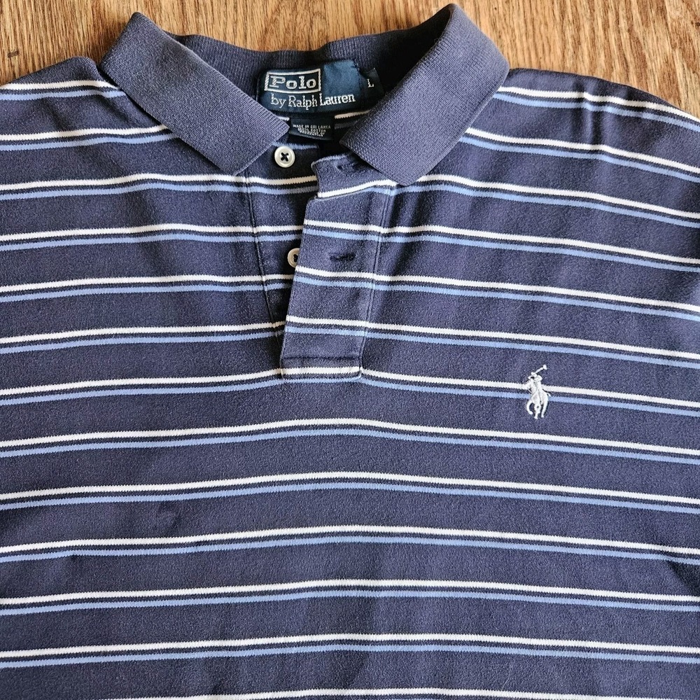 Polo by Ralph Lauren Collared Polo Shirt, Men's Large, Navy White Stripe, Cotton
